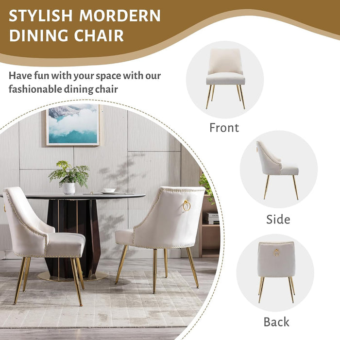 Velvet Dining Room Chairs Set of 2 Nailhead Back with Gold Legs,Beige