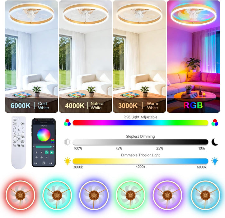 Modern Brushed Gold Flushmount Remotecontrol Ceiling Fan
