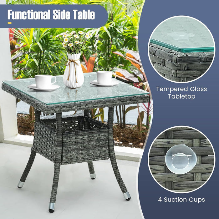 3-Piece Wicker Adirondack Set, Ergonomic Oversized Rattan Chairs W/Coffee Table, Comfy Seat Cushions, Tempered Glass Tabletop, Patio Wicker Conversation Set for Porch (Wicker, 3-Pc)