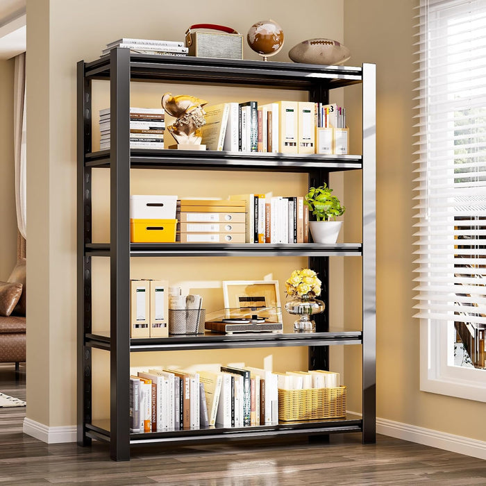 5-Tier Metal Bookshelf,Heavy Duty Bookcase with Adjustable Shelves for Office,Library,Living Room,Black