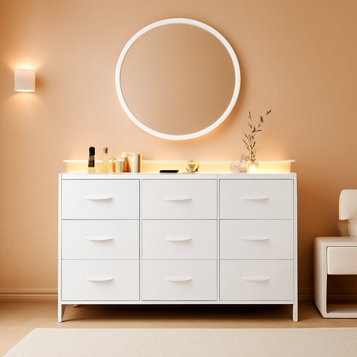 White Dresser With Integrated LED Lighting Charging