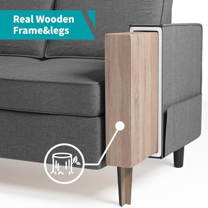 Sectional Sofa with Movable Storage Ottoman, L Shaped Couch with Side Pockets/Modern Sofas/Easy Assembly/Free Combination - Dark Grey