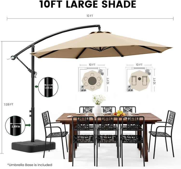 10FT Cantilever Offset Patio Umbrella with Base Included, Outdoor Patio Umbrella, Fade-Resistant Yarn-Dyed Canopy with PU Coating, 360° Rotation & Infinite Tilt, Heavy Duty 8-Rib Steel Frame for Patio, Pool, Deck, Backyard, Beige