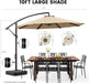10FT Cantilever Offset Patio Umbrella with Base Included, Outdoor Patio Umbrella, Fade-Resistant Yarn-Dyed Canopy with PU Coating, 360° Rotation & Infinite Tilt, Heavy Duty 8-Rib Steel Frame for Patio, Pool, Deck, Backyard, Beige