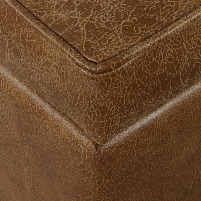 Square Tufted Storage Ottoman - Distressed Brown Faux Leather Small