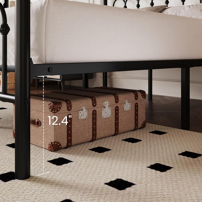 Queen Size Metal Platform Bed Frame with Headboard, Black