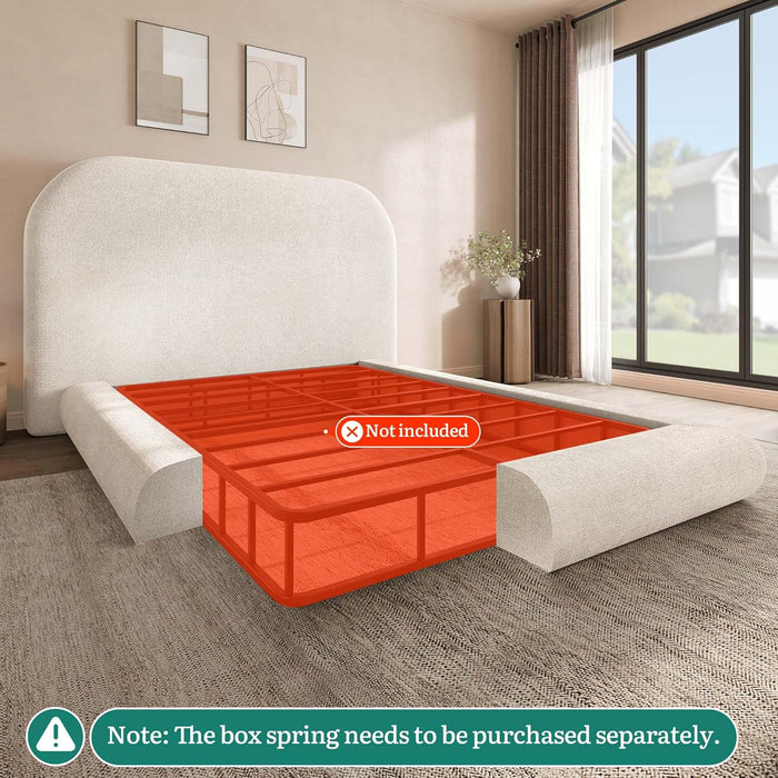 King Size Bed Frame, Velvet Upholstered Platform Bed Frame with Headboard, Soft Cloud Bed with Footboard, Rounded Corners, 10 Seconds Easy Assembly, Beige (Not Include Box Spring)