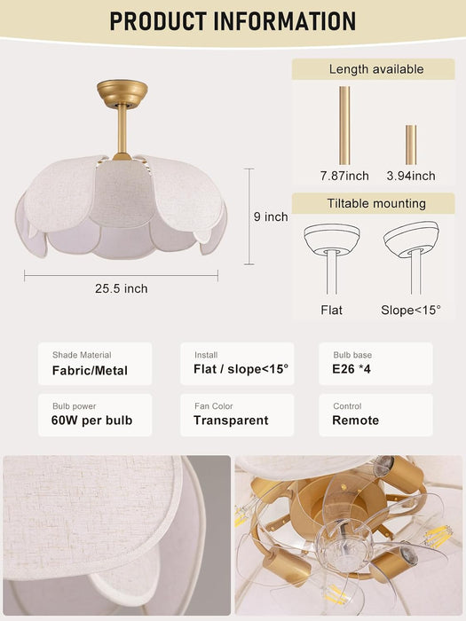 26" Boho Rattan Gold Fandelier Ceiling Fans with Lights and Remote Control