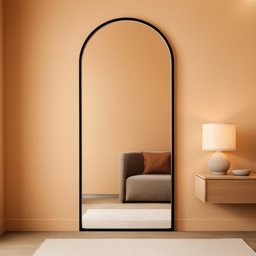 Arched Full Length Mirror, 76"X34" Large Floor Mirror, Full Body Mirrors for Leaning or Hanging, Standing Mirrors for Bedroom, Living Room,Dressing Room, Aluminum Alloy Frame, Black