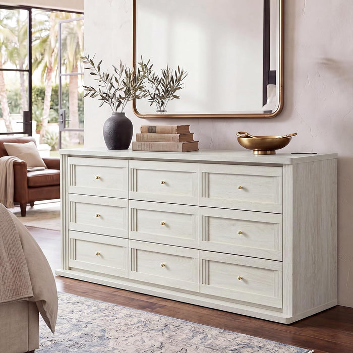 9 Drawers Dresser for Bedroom with Charging Station, Modern Chest of Drawer