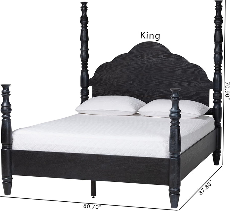 Martino Four-Poster Platform Bed Black Queen