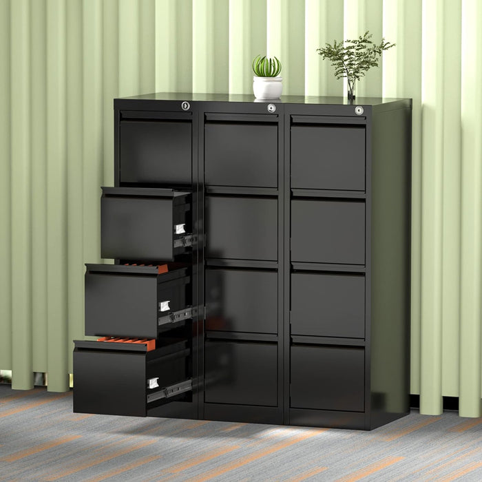 Black Metal Filing Cabinet with Lock & Drawers