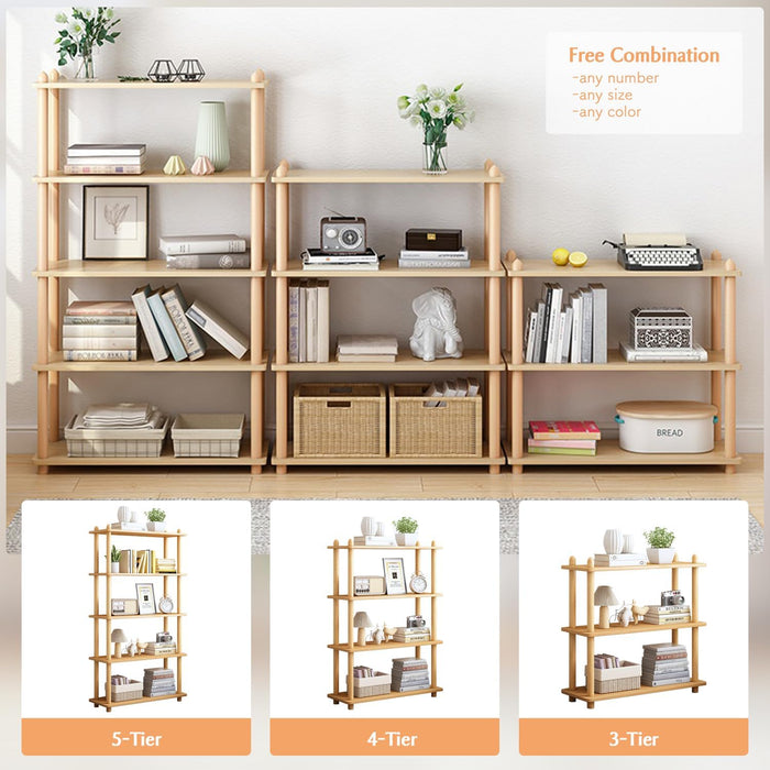 5-Tier Wooden Shelf Bookcase, Freestanding Open Bookshelf, Oak | Beech Wood Frame, 0.63" Shelves, Display Storage for Books, Plants, Decor, Living Room, Bedroom, Home Office