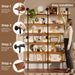 6-Tier LED Ladder Shelf, Wall Mounted Pipe Bookshelf, Walnut Brown 60 Inch