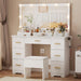 Vanity Desk with Stool for Women Designed for Bedrooms or Apartments, Featuring a Lighted LED Mirror, Built-In Power Outlet,Organized Storage for Daily Beauty Routines,White