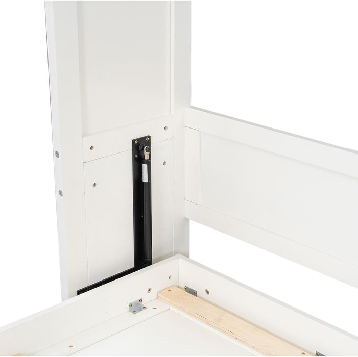 Full Size Murphy Bed with Drawers, Solid Wood Murphy Bed Cabinet, Storage Bed Cabinet for Bedroom, Office, Space-Saving, No Box Spring Needed, Beige