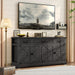 65" Large Sideboard Buffet Cabinet with Storage, Farmhouse Buffet Table Wine Coffee Bar Kitchen Storage Cabinet with 3 Drawers 4 Doors for Living Room, Kitchen, Dining Room, Black Oak
