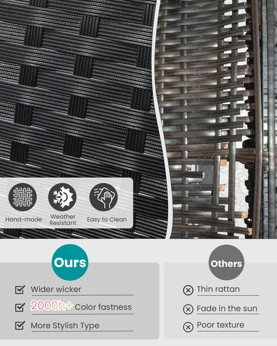 3 Piece Outdoor Patio Furniture Set, Patio Bistro Set Wicker Conversation Set, Modern Rattan Chair with Glass Coffee Table for Backyard, Porches, Poolside, Lawn and Balcony