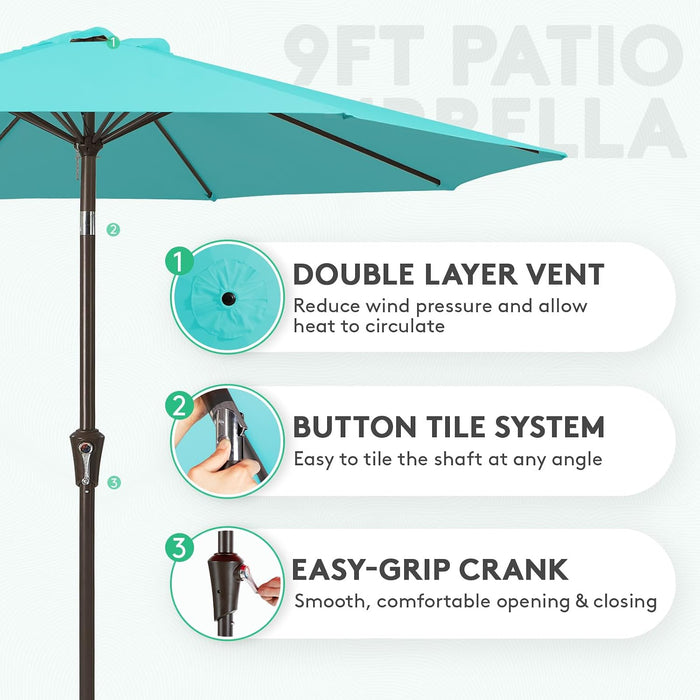 9FT Outdoor Patio Umbrella, Market Umbrella, Peacock Blue