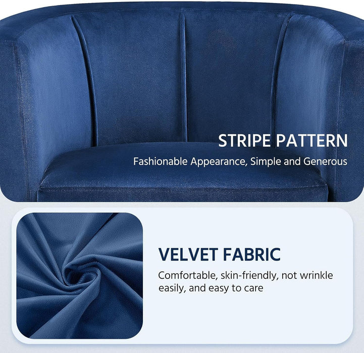 Deluxe Blue Velvet Upholstered Barrel Armchair Set