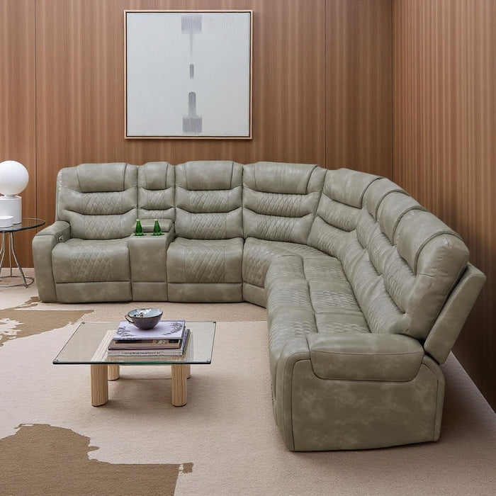 Living Room Furniture Set, Power Reclining Sofa Set, Air Leather Recliners with Built-In USB Ports and Storage Console, LED Reclining Couch Set for Living Room (Grey, Sectional)