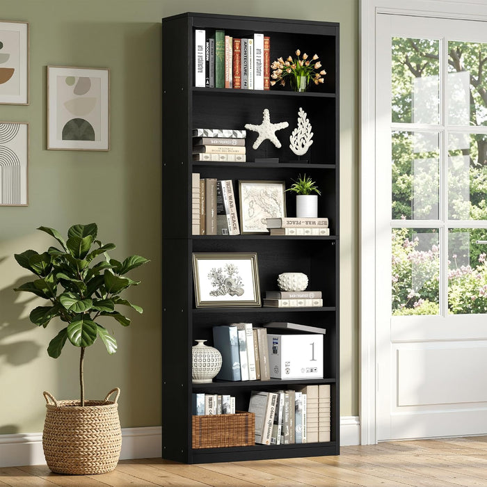 6-Tier Bookshelf, Tall Bookcase & Display Storage Shelves, Black