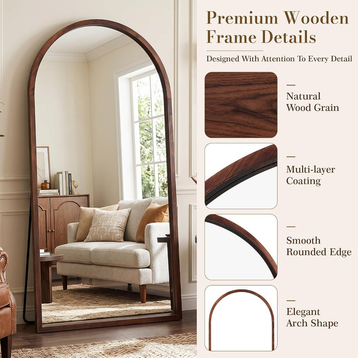 76"X41" Arched Full Length Mirror with Slim Solid Wood Frame,Walnut