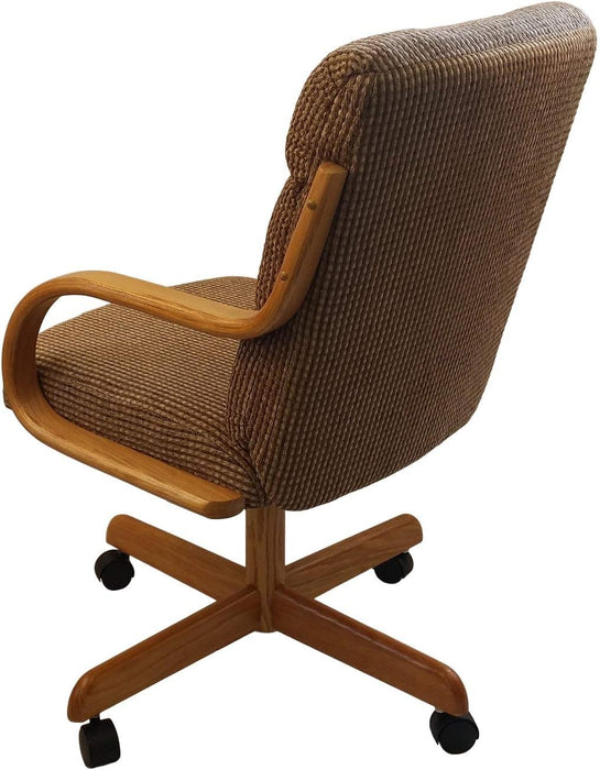 Casual Rolling Caster Dining Chair with Swivel Tilt in Oak Wood with Caramel Fabric Seat and Back (1 Chair)