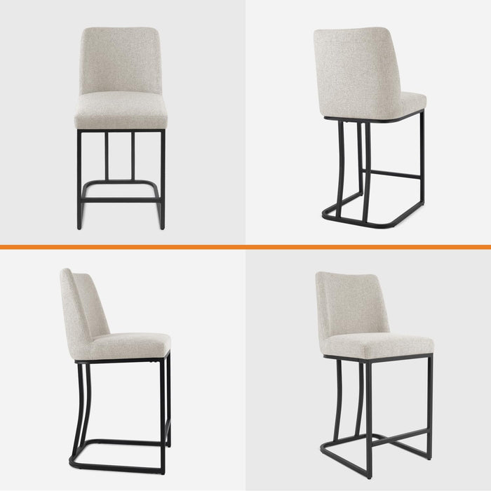 Counter Height Bar Stools Set of 4, 24 Inch Seat Height Bar Chairs for Kitchen Island, Linen Fabric Upholstered Barstools with Metal Feet for Dining Room, Beige