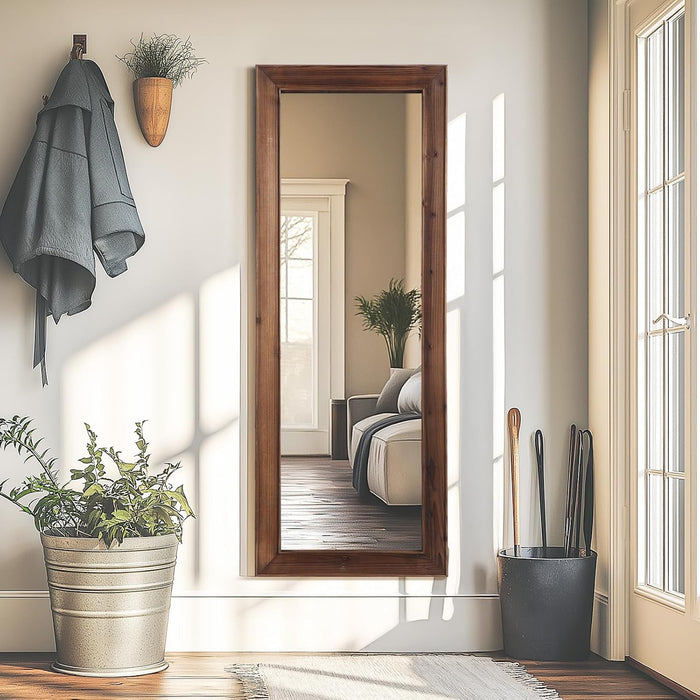 Rustic Floor Full Length Mirror Wood Frame, 56"X21" Brown Mirror