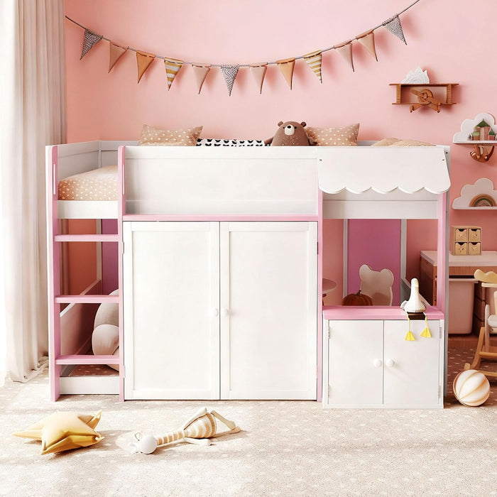 Full Size Loft Bed With Playhouse Cabinets