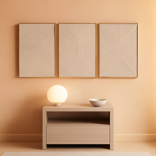 Neutral Minimalist Textured 3D Wall Art Abstract Hand-Painted Framed Wall Decor Geometric Artwork Canvas Paintings- Living Room Bedroom Office - Modern Boho Neutral Line 16"X24" 3 Piece