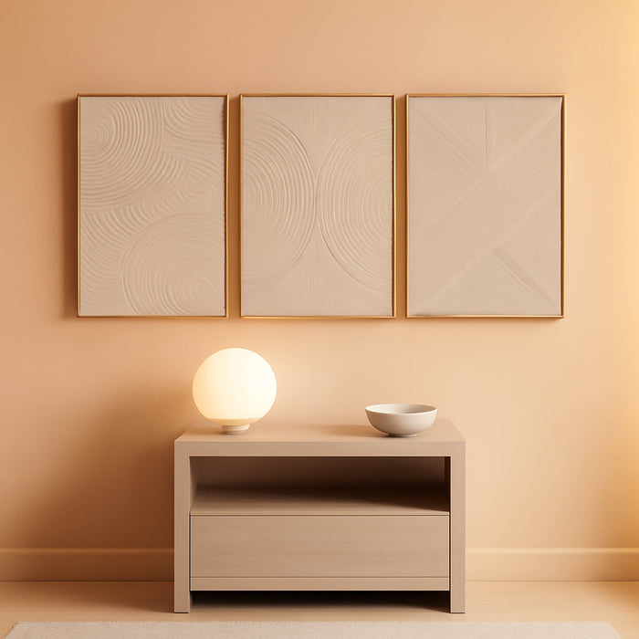Neutral Minimalist Textured 3D Wall Art Abstract Hand-Painted Framed Wall Decor Geometric Artwork Canvas Paintings- Living Room Bedroom Office - Modern Boho Neutral Line 16"X24" 3 Piece