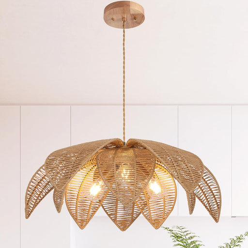 Farmhouse Chandeliers for Dining Room, 3-Light Rattan Boho Chandelier Light Fixture Hand Woven Wicker Pendant Light 24", Coastal Hanging Pendant Light for Kitchen Island Bedroom Living Room