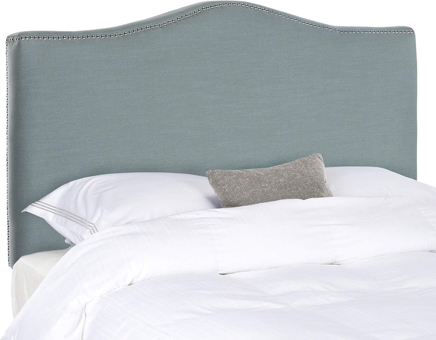 Jeneve Sky Blue Upholstered Camelback Headboard - Silver Nailhead (Full)