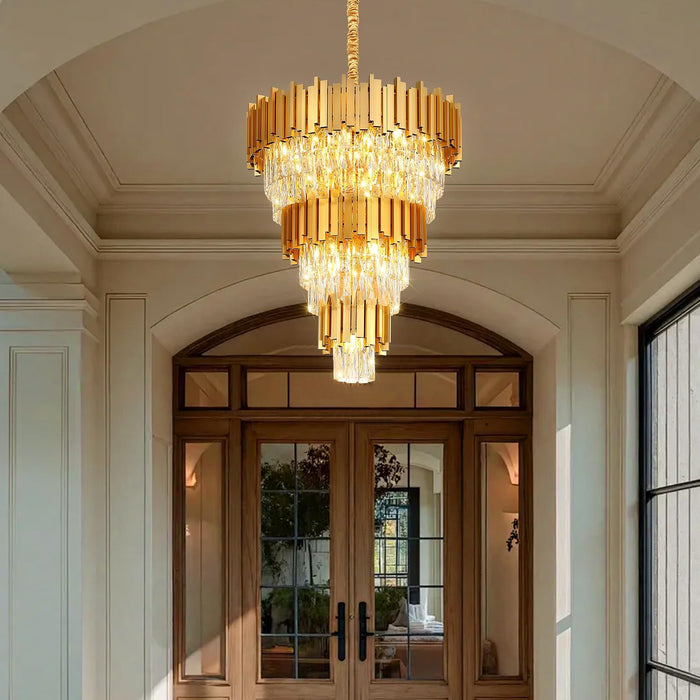 Luxurious Gold Crystal Five Tier Chandelier Ceiling