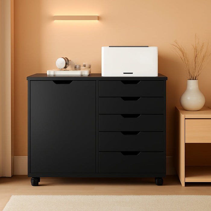 Black Premiumgrade Five Drawer File Cabinet Wheels