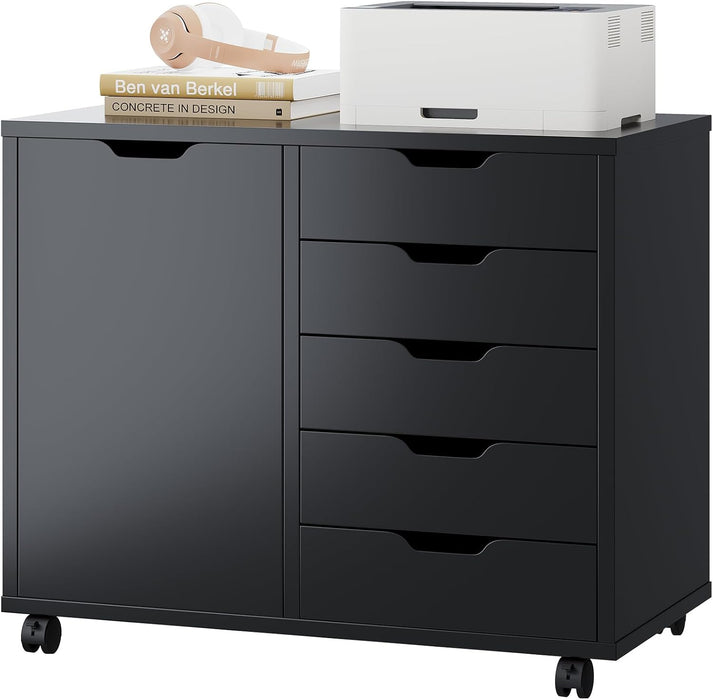Black Premiumgrade Five Drawer File Cabinet Wheels