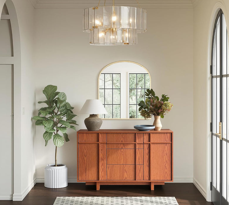 47.2" Buffet Cabinet with Storage, Skeleton Line Design, Cherry | Sideboard with Drawers, Mid Century Modern Accent Cabinet with Wood Gain, Console Cabinets for Living Dining Room Entryway