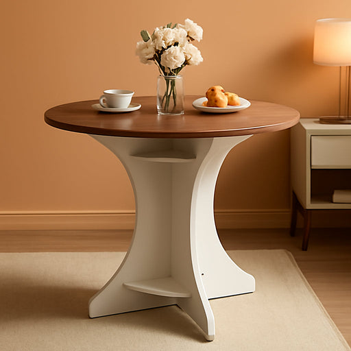 32" round Dining Table Modern Circle Small Kitchen Table for 2-4 People Farmhouse Dining Room Table with Amber Wood Top & Pedestal Base for Dining Room/Kitchen/Living Room