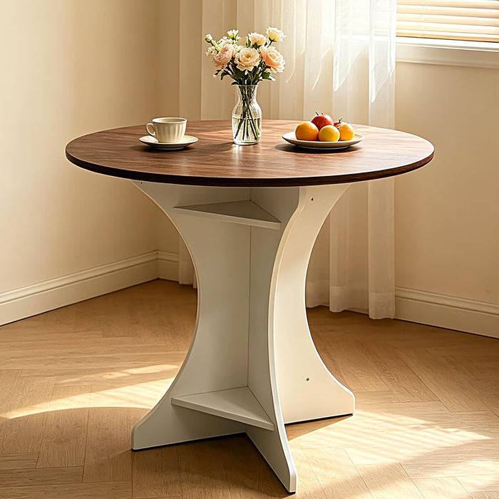 32" round Dining Table Modern Circle Small Kitchen Table for 2-4 People Farmhouse Dining Room Table with Amber Wood Top & Pedestal Base for Dining Room/Kitchen/Living Room
