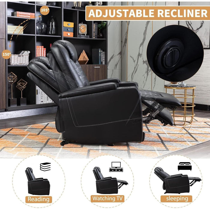 Black Power Recliner with USB, Cup Holders, Storage