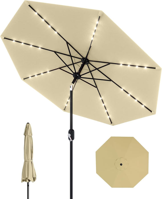 Patio Umbrella with Lights, 8 Ribs Outdoor Market Table Umbrella for Pool, Deck, Backyard (Beige, 9 Ft)