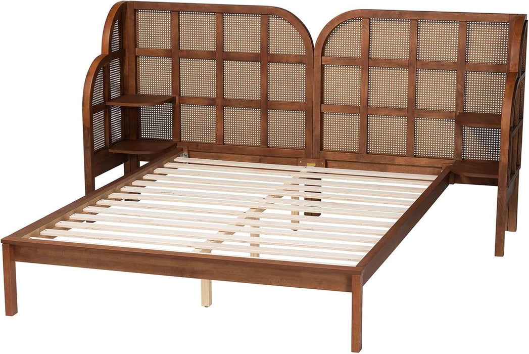 Cascadia Mid-Century Modern Walnut Brown Wood King Size Wingback Platform Bed
