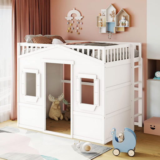 Full Loft Bed With White PlayhouseStructure Durable