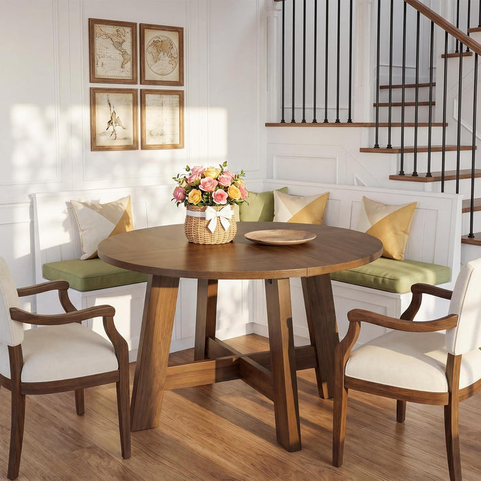 round Dining Table for for 4-6 People, 47-Inch Circle Kitchen Table with Reinforced Cross Brace, Farmhouse Dining Room Furniture for Living Room, Apartment, Restaurant, Walnut Brown