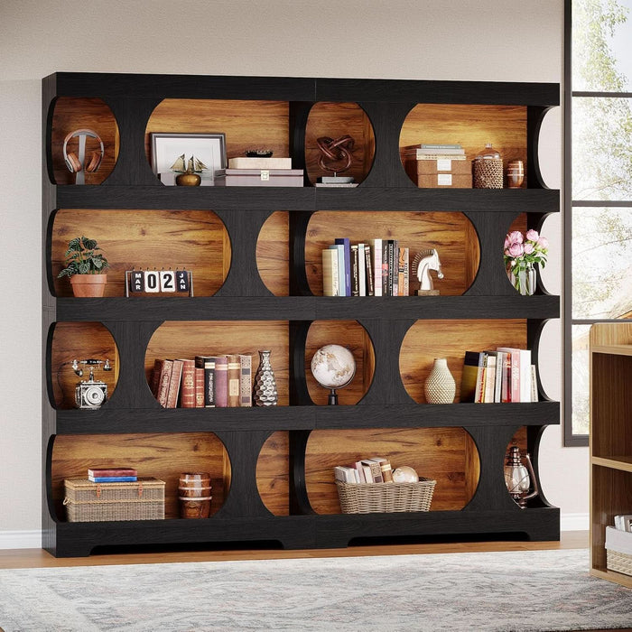 71" Tall Black Bookcase, Modern Asymmetrical Bookshelf, 4-Tier Freestanding Display Shelf with Classic Shape, Large Library Book Shelf for Living Room, Home Office