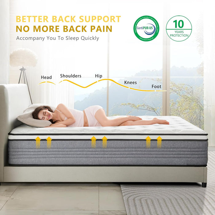 Queen Mattress, 12 Inch Queen Size Mattresses, 12 Inch Hybrid Pocketed Coil Mattress in a Box with Gel Memory Foam, Medium Firm