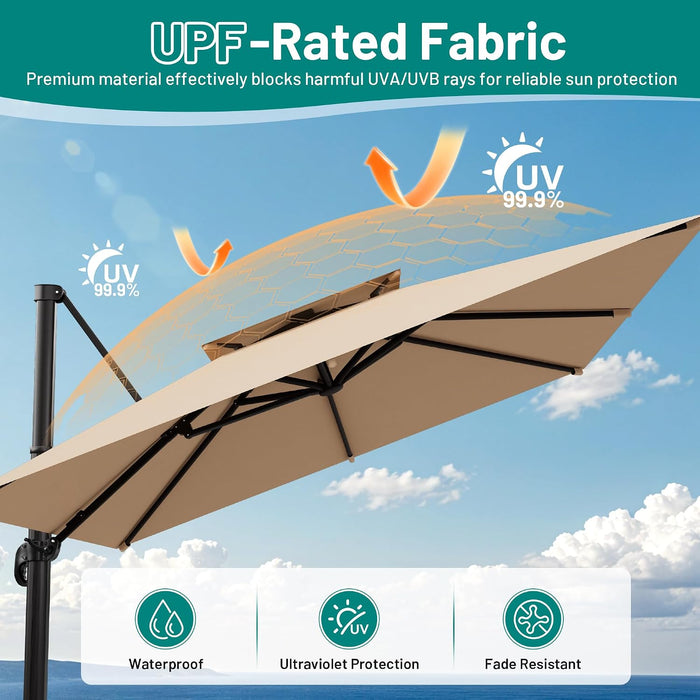 11×11 FT Double-Top Cantilever Patio Umbrella, Beige