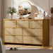 Rattan 7 Drawer Dresser for Bedroom,55" Wide,Natural Oak,Modern Chest of Drawers with 7 Large Storage Space and Curved Edge Design, 7 Drawer Large Dresser for Bedroom